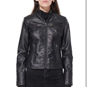 Juniors moto jacket coat black biker faux leather